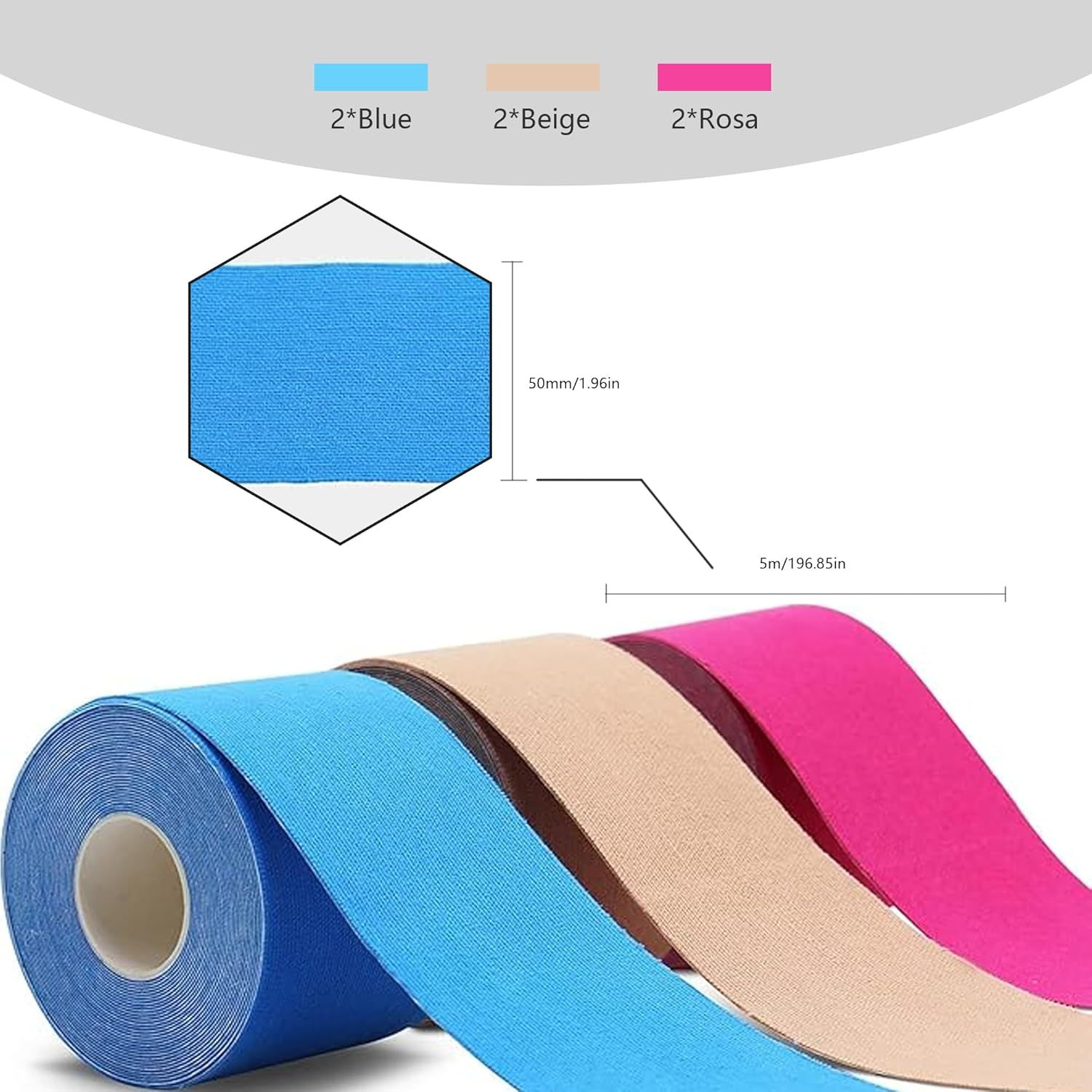 Kinesiology Tape, Unisex Kinesiology Tape, Latex-Free Sports Tape, Elastic Muscle Support Tape for Sports and Injury Recovery (5Cmx5M, 6 Rolls) image number 3