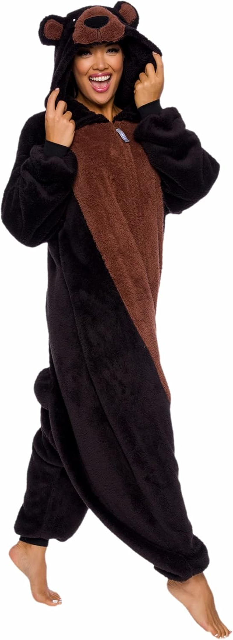 FUNZIEZ! Adult Unisex Sherpa Bear Plush One Piece Animal Costume - Comfortable Jumpsuit