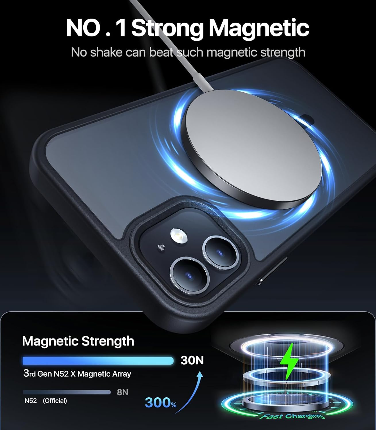 Olialia Strong Magnetic Case for Iphone 11, [Compatible with Magsafe] [Military Drop Protection] Skin-Friendly Touch Shockproof Protective Slim Phone Cover 6.1 Inch, Black - B-Blue image number 2