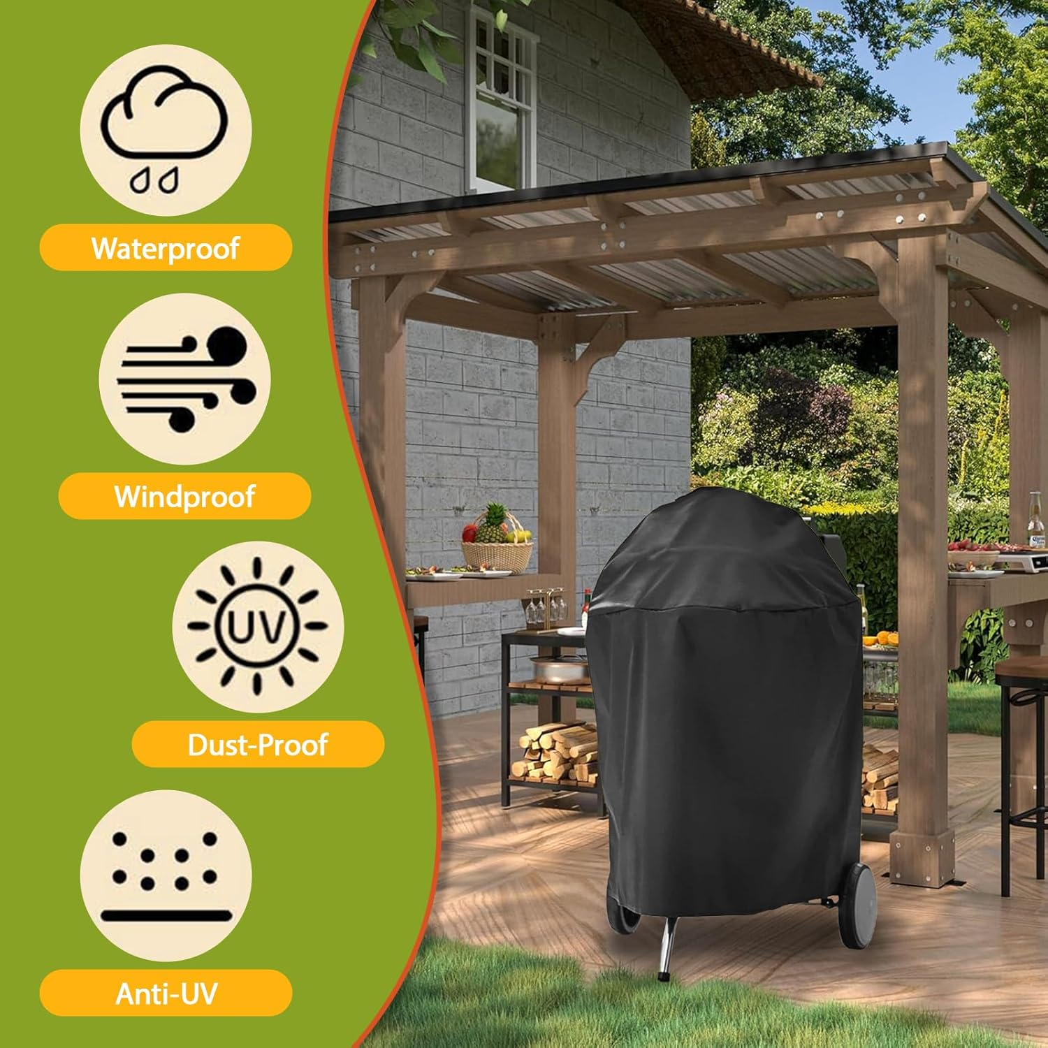 Extended Grill Cover for for Weber Q100 Q1000 Q1200 Q200 Q2000 Q2200 Series Grills with the Q Portable Cart,Longer Grill Cover Replacement for Weber 7113 image number 3