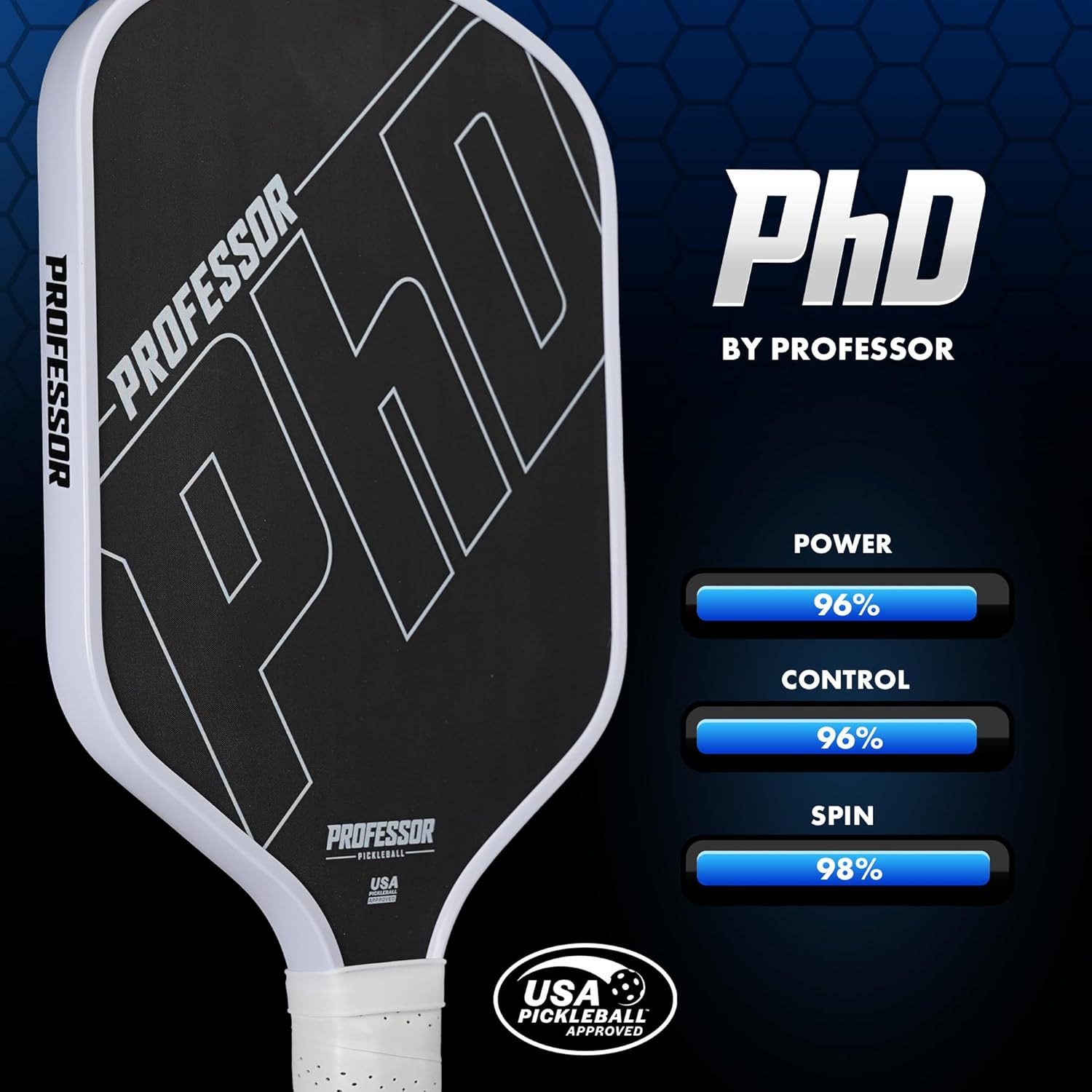 Professor Phd Raw Carbon Fiber Pickleball Paddle - White Edge - C - Phd Pro - Grey Edge image number 5