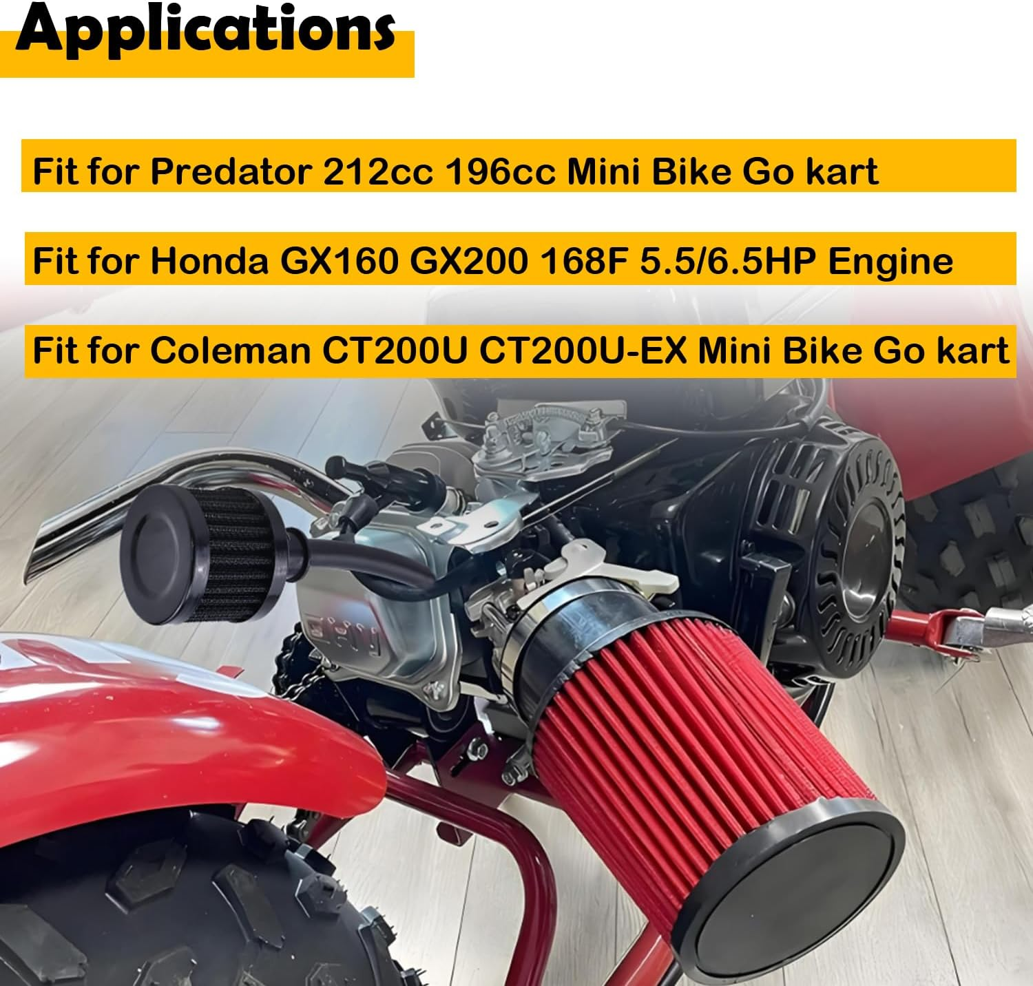 212Cc 196Cc 0.47" Inlet (12Mm) Air Filter Valve Cover Breather Filter Compatible with Predator 196Cc 6.5Hp GX160 GX200 CT200U BT200X KT196 CT200U-EX Go Kart Mini Bike (Black) image number 3