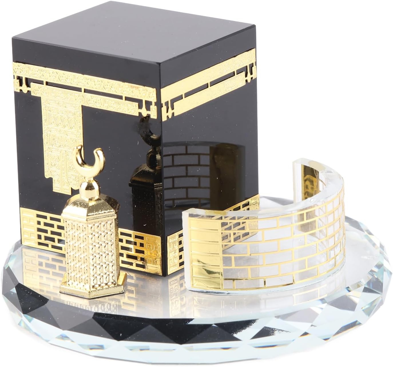 Islamic Crystal Decor Kaaba Model Office Supply, Muslim Crystal Gilded Caaba 3 Pcs Model Islamic Building Handicrafts Souvenirs Vehicle Decor