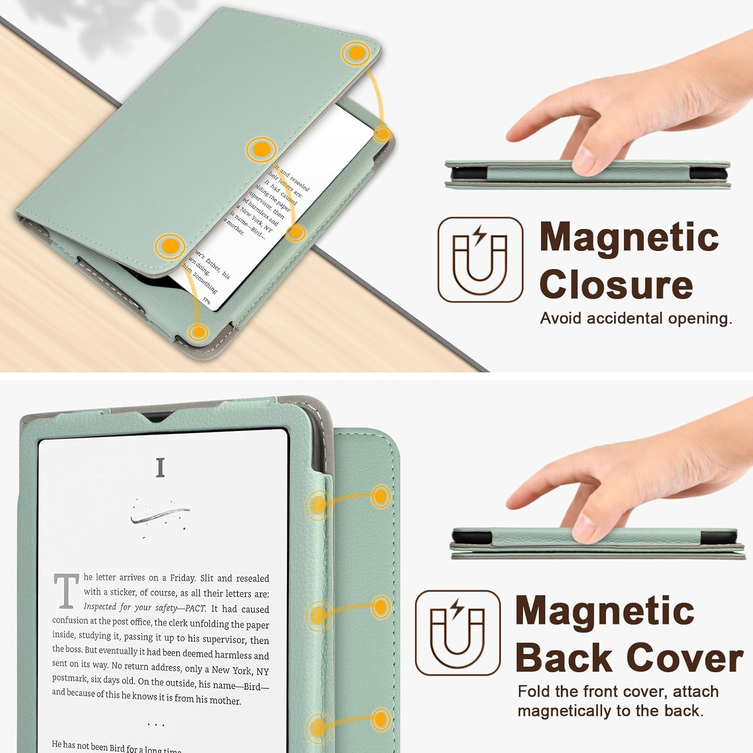 Rsaquar Case for 7-Inch Kindle Colorsoft Signature Edition and All-New Kindle Paperwhite (2024 Release), Full Protection Cover with Auto Sleep/Wake, Hand Strap and Foldable Stand - Agave Green - Black image number 5