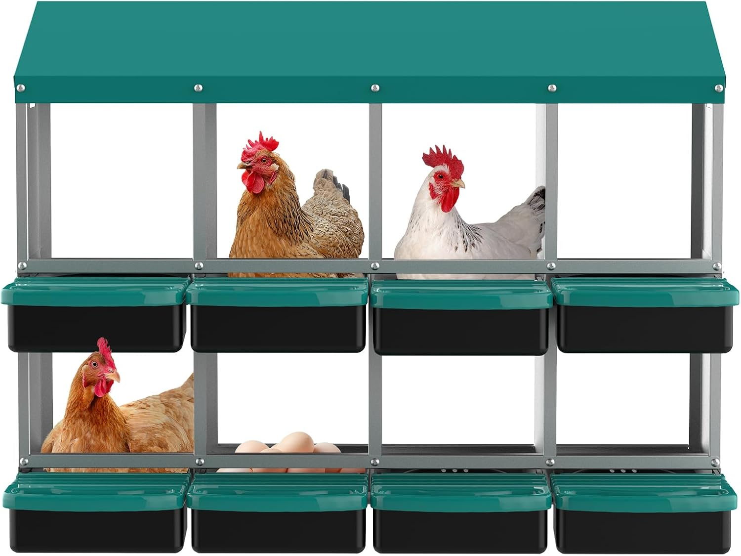 Chicken Nesting Box with 8 Compartments, 106 X 52 X 79 Cm, Green, Removable Trays image number 4
