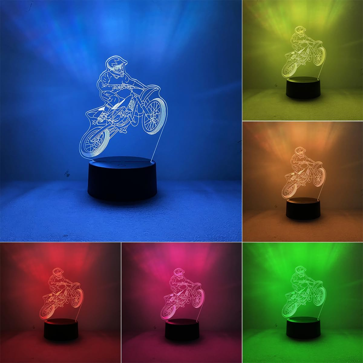 BIRBANN Motorcycle Lamp, 7 Colours Variable Touchable 3D Lamp, for Children'S Room, Motorcycle Decoration, Gifts for Motorcyclists