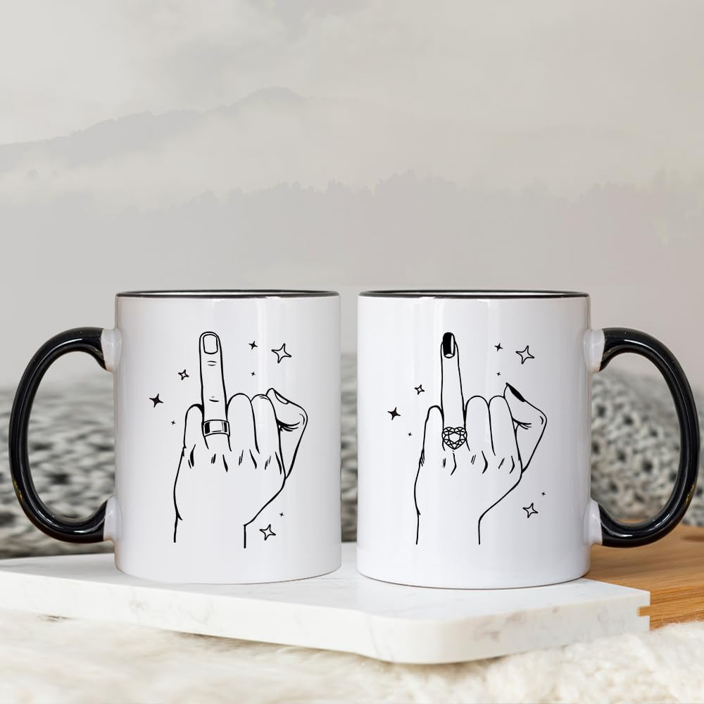 Fatbaby Wedding Gifts for Couples, Funny Ring Finger Coffee Mug Set, Engagement Gifts for Couple, Bride and Groom Just Married Mug, Mr and Mrs Newlyweds Bridal Shower Gift 11OZ image number 3