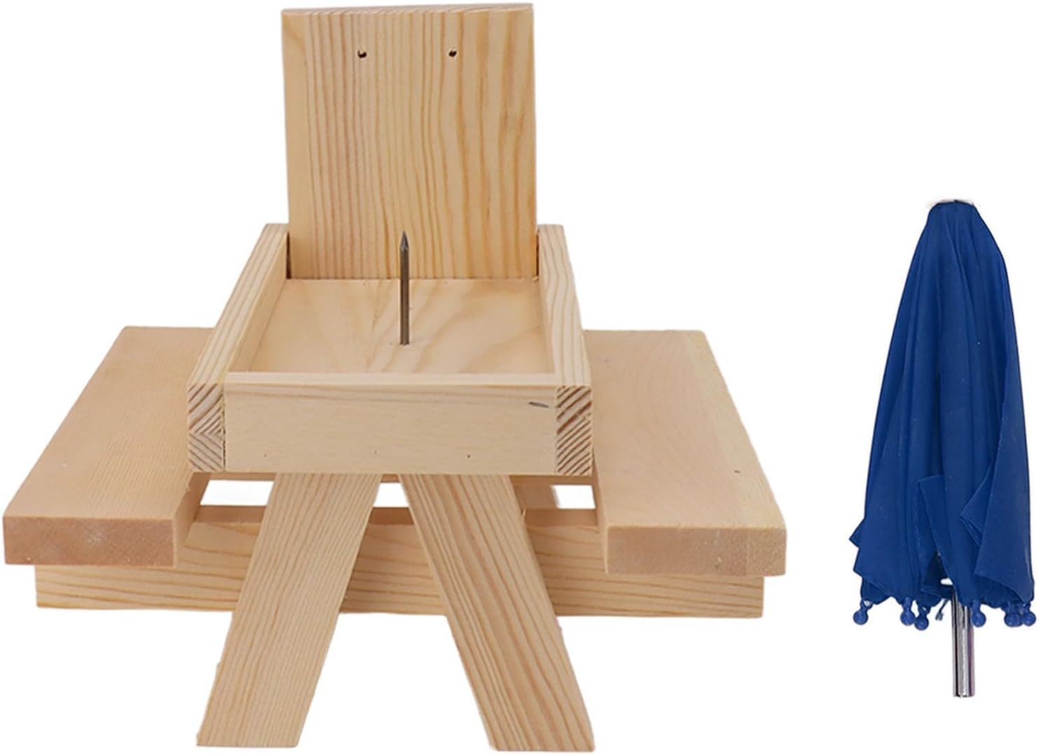 Wild Birdwildlife Accessories,Wooden Squirrel Feeder Solid Wood Pet Feeder Outdoor Garden Pendant Corn Nut Bird Feeder with Flag (Blue Umbrella) image number 6