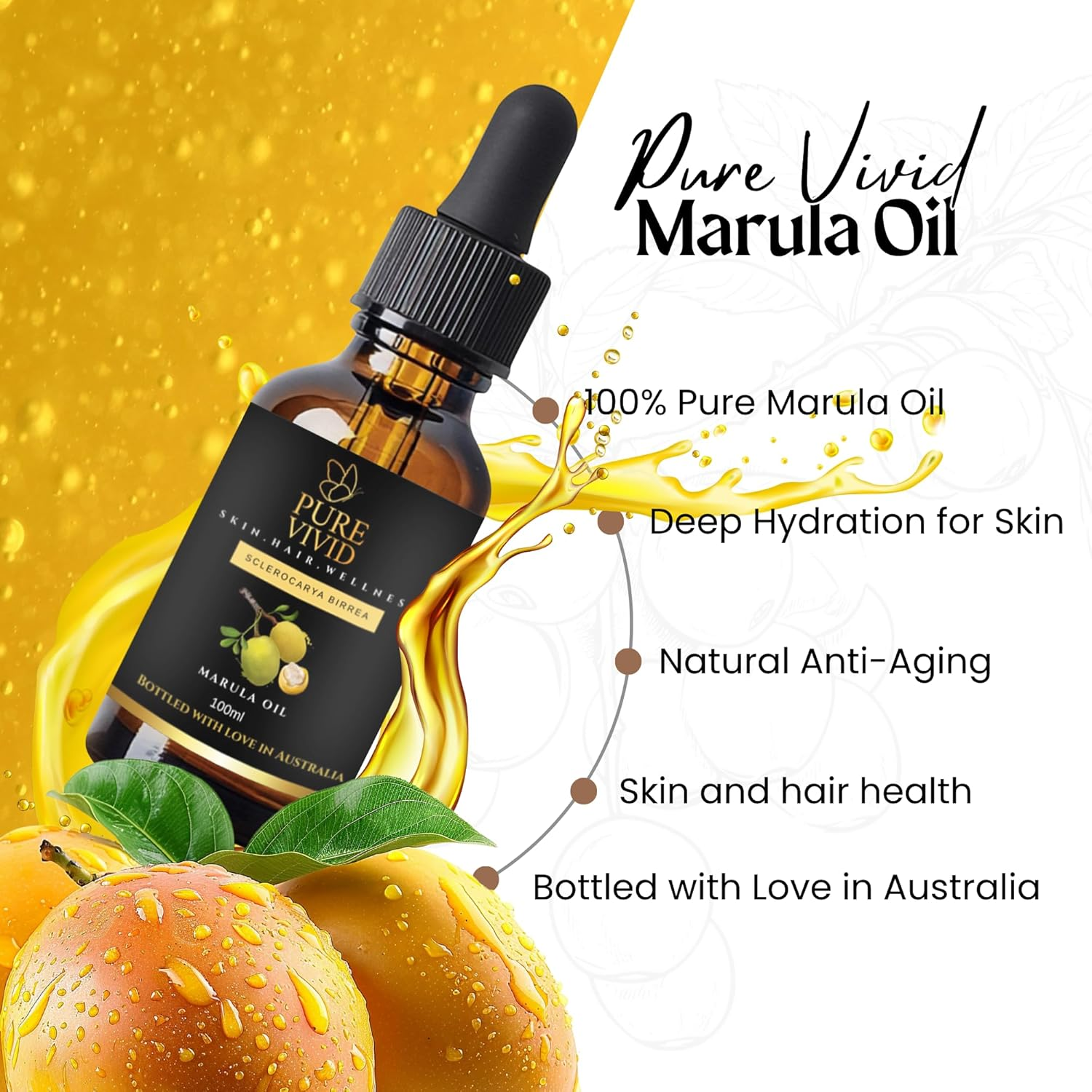 Marula Oil 100Ml &ndash; Cold Pressed & Unrefined &ndash; Cosmetic Grade Carrier Oil for Skin, Hair & DIY Beauty &ndash; Pure, Lightweight & Unscented &ndash; Amber Glass Dropper Bottle image number 3