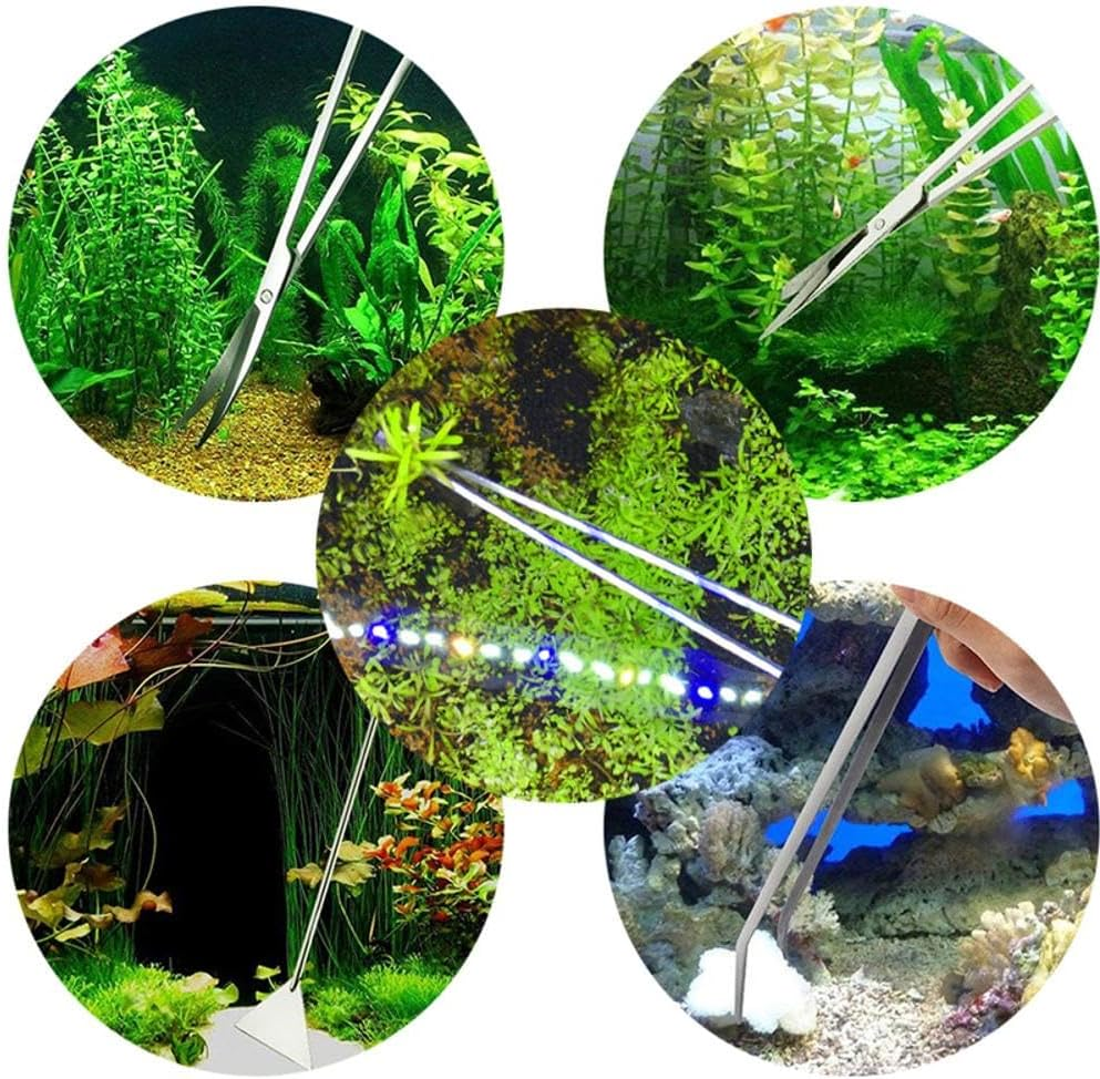 4 in 1 Aquarium Tool Set, Stainless Steel Fish Tank Scissor Tweezers Spatula Aquascaping Kit for Aquariums Tank and Aquatic Plants (Black) image number 2