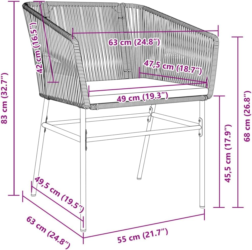 Vidaxl - Garden Dining Armchair Set/Black Poly Rattan Chairs with Cushions - Outdoor Patio Furniture - Weather image number 6
