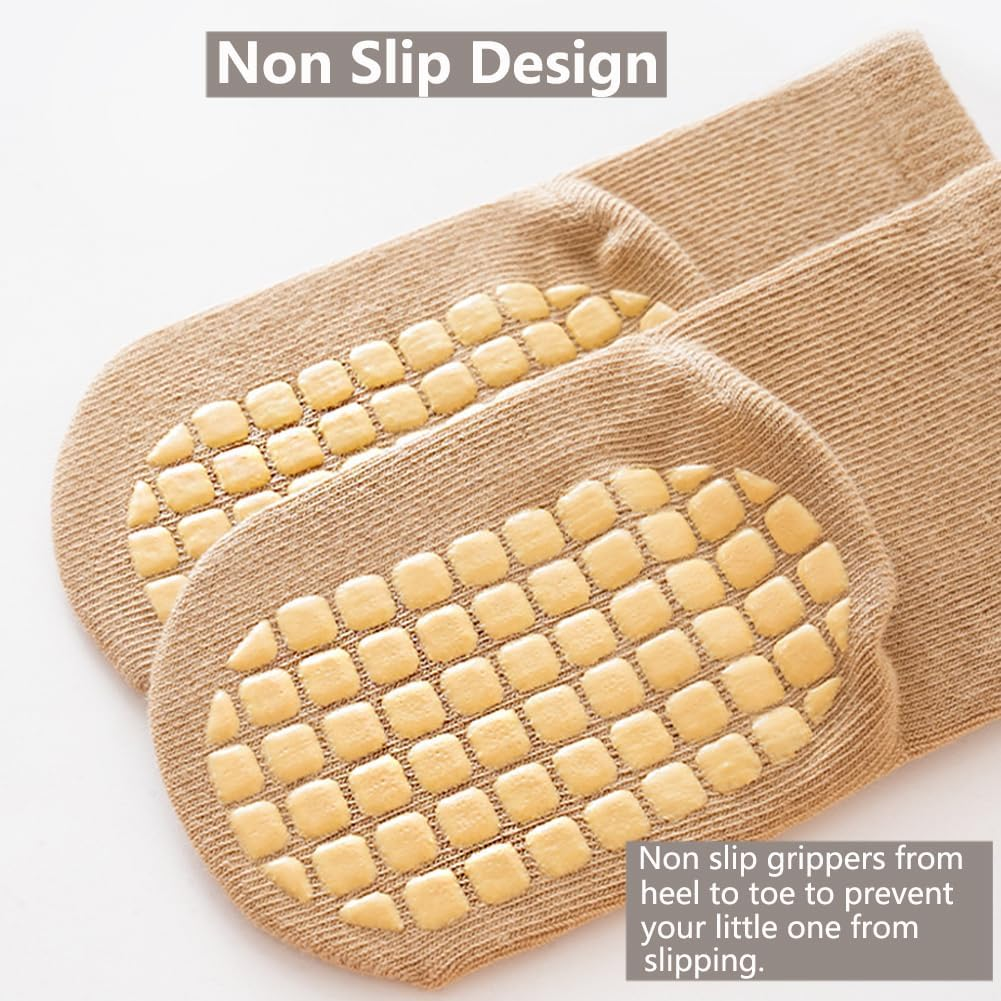 Reelau [5 Pairs] Baby anti Slip Grip Socks, for 1-5 Years' Kids Cotton Socks with Grips Unisex Non Slip Grip Socks Baby Floor Crawling Ankle Sock image number 2
