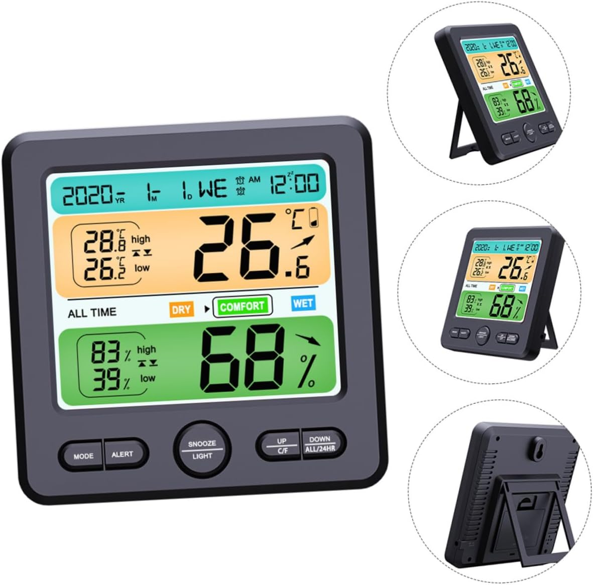 YARNOW Indoor High-Precision Digital Thermometer Hygrometer Clock Wall Mount and Desktop Electronic Alarm Clock Large Screen Temperature Humidity Monitor -6211-B (No Battery)