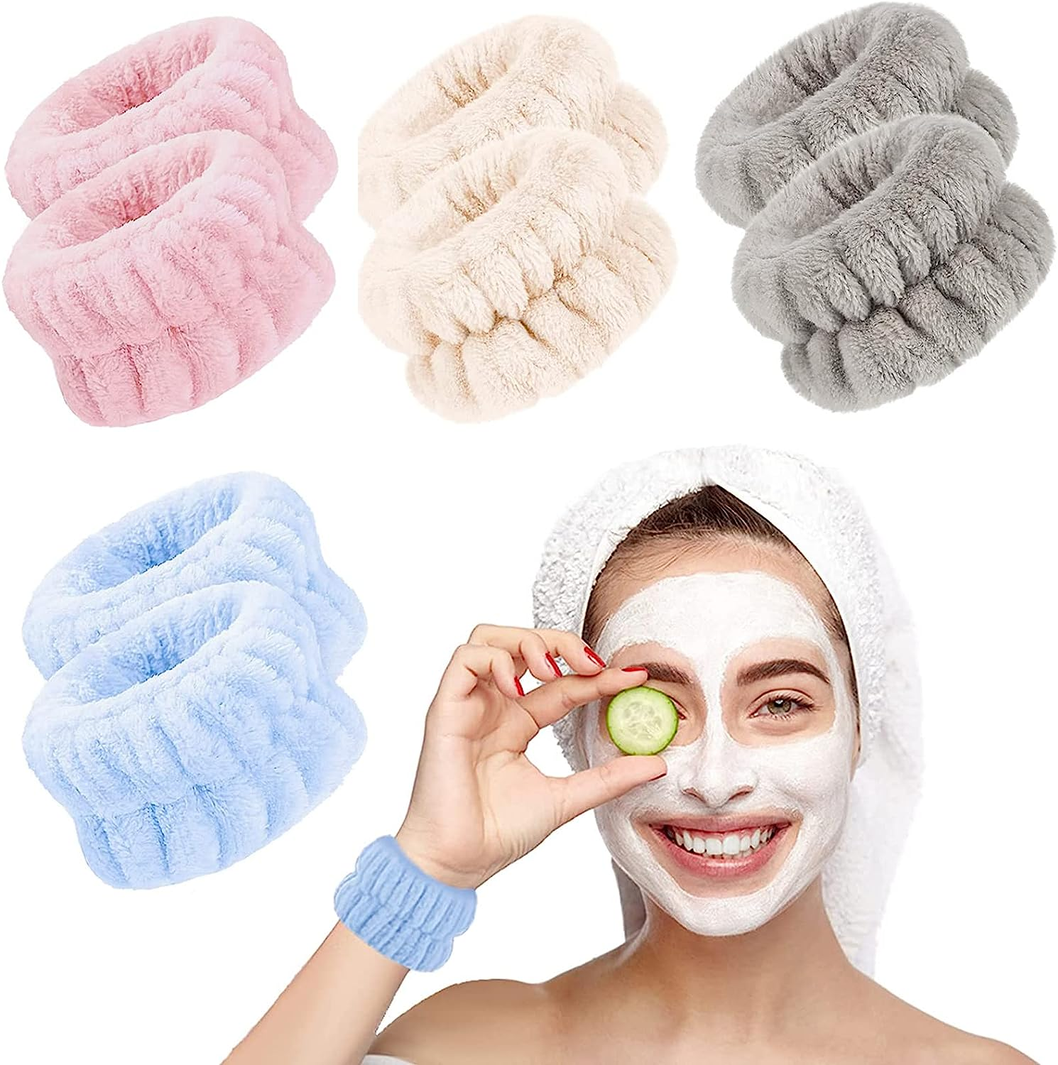4 Pairs/8Pcs Wrist Spa Washband Microfiber Wrist Wash Towel Band, Face Washing Wristbands Wrist Sweatband for Women Girls Prevent Liquid from Spilling down Your Arms image number 4