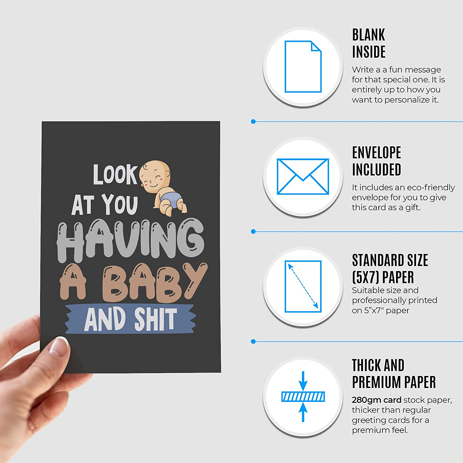 Funny New Baby Card with Envelope | Silly Card for Parents to Be | Congratulatory Card for Pregnancy Reveal for Mom, Dad... | Baby Shower Congratulations Present - NUM 11 image number 1