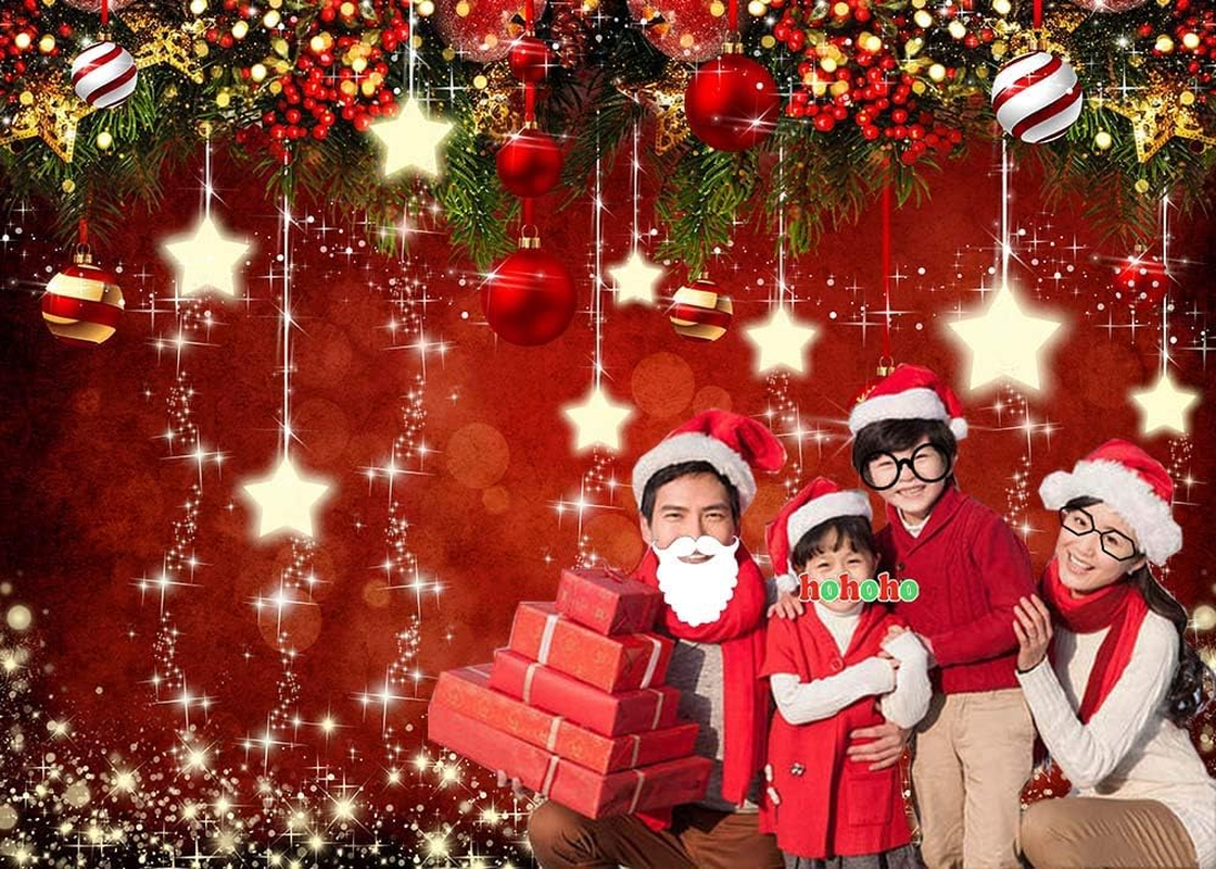Red Christmas Theme Sparkling Photography Backdrops Snowflake Xmas Ball 5X3Ft Happy New Year Family Party Decoration Photo Star Background Kids Newborn Portrait Photo Booth Studio Props Banner image number 2
