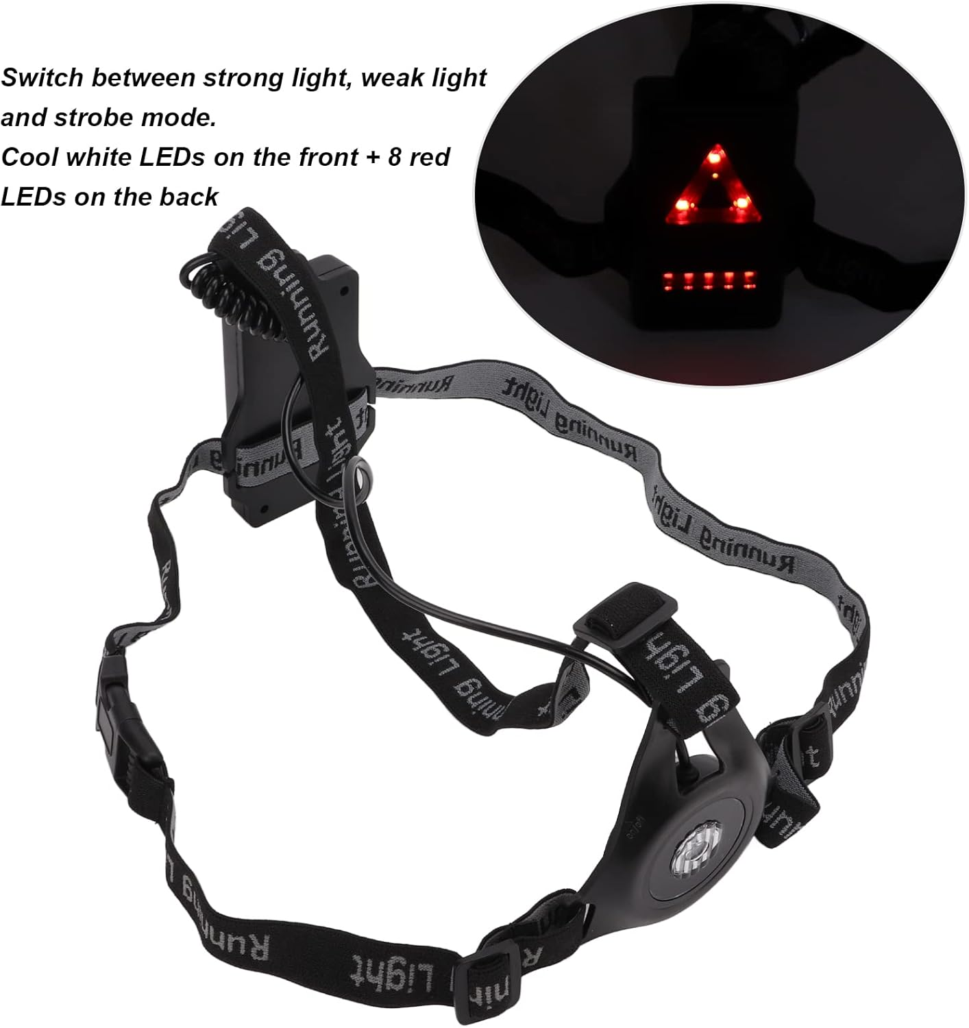 Night Running Light, 3 Modes USB Rechargeable IP65 Waterproof Walking Torch LED Chest Light for Outdoor Sports image number 6