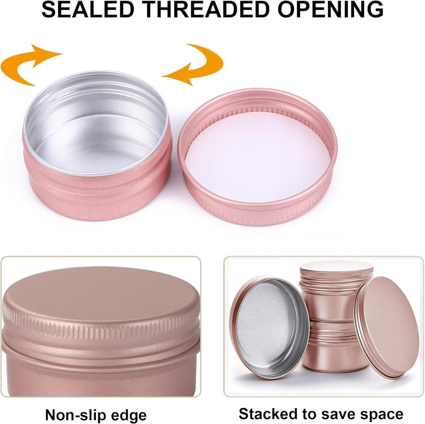 Aluminum Tin Jar with Screw Cap Rose Gold, 12Pcs Rose Gold Aluminum Tin Jar with Screw Lid Empty Refillable Aluminum round Tin Containers,Screw Top round Tin Cans Aluminum Tin Jar with Screw Lid, 60G image number 6