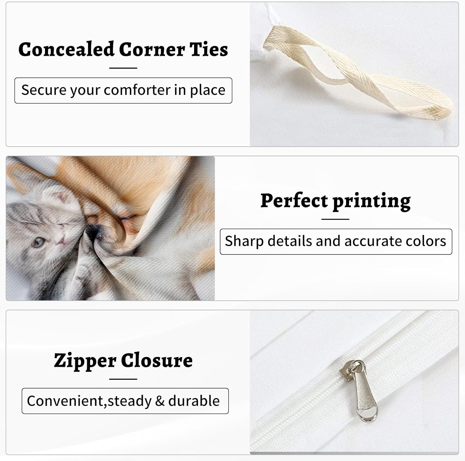 PORJDN Bedding Set Cats and Dogs, Children'S Bedding with Duvet Cover and Pillowcase 65 X 65 Cm. Kitty Pattern Duvet Cover 3D Pet Cat Duvet Cover Set (Cats and Dogs-2, 140 X 200 Cm) image number 3