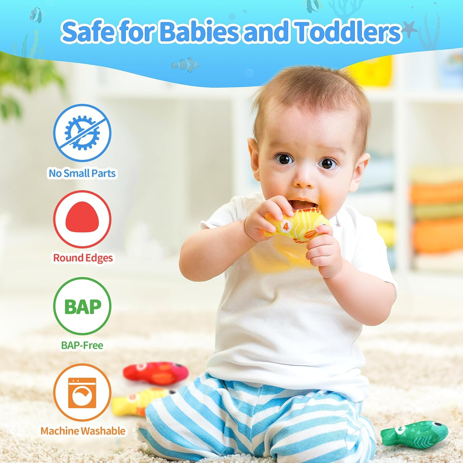 HAOON Montessori Toys for 1 Year Old, Cloth Fishing Game with Stacking Cups, Baby Toy 12-18 Months One Year Old Boy Birthday Gift, Toddler Toys for 1 2 Year Old Boy Girl Gifts