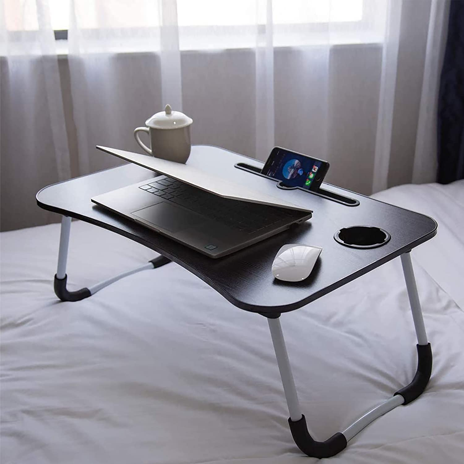 DAWNTREES Lap Table,Bed Table .Portable Foldable Laptop Tray Table with Cup Holder for Bed/Couch/Sofa Working,Reading image number 3