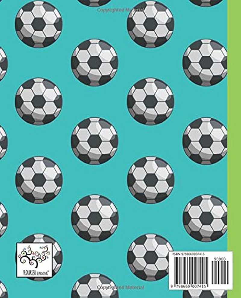 Composition Notebook: Soccer Ball Theme on Teal Glossy Cover (7.5 X 9.25 Inch) with Lime Green Spine & 120 Thematic Soccer Themed Lined Interior Pages image number 1