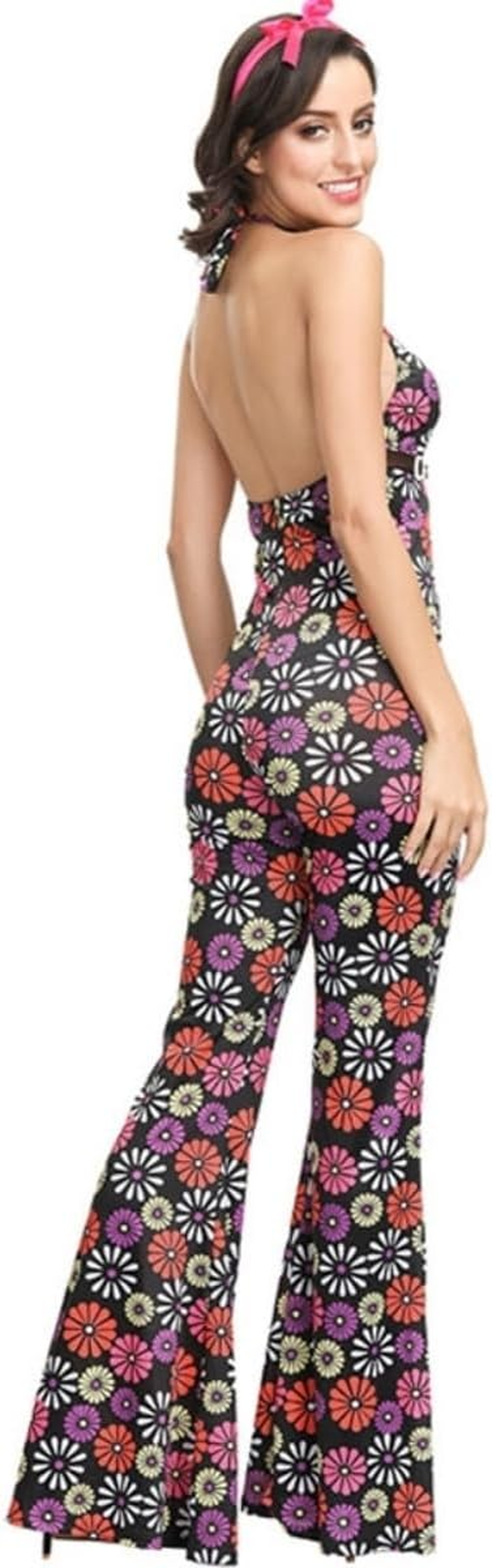 Costume Bay Women'S 60S 70S Vintage Groovy Shimmy Hippie Dress with Headband Costume Flared Pants Halloween Disco Outfit Fancy Dress Cosplay Carnival Party (Retro Jumpsuit, M) image number 5