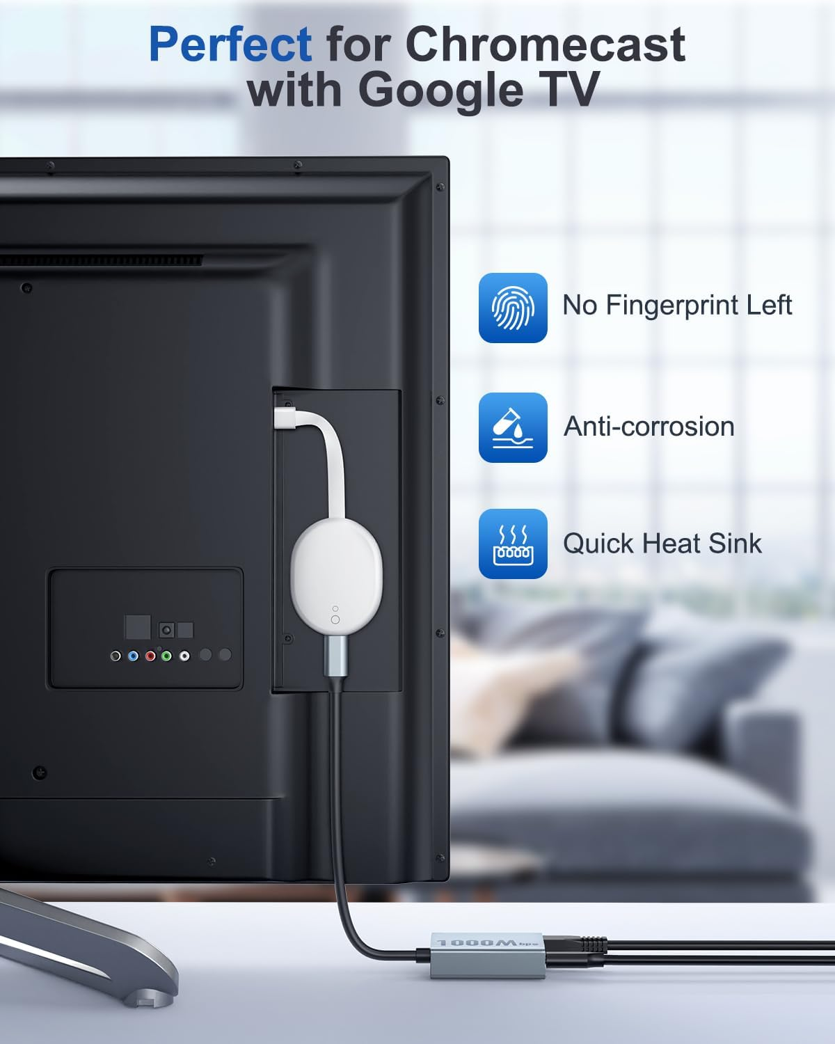 ZEXMTE USB C to Ethernet Adapter for Chromecast with Google TV, USB C to RJ45 1000Mbps Ethernet Network Adapter, Compatible with Chromecast Google TV (HD/4K), Laptop, Tablet - Adhesive Tape Included image number 5