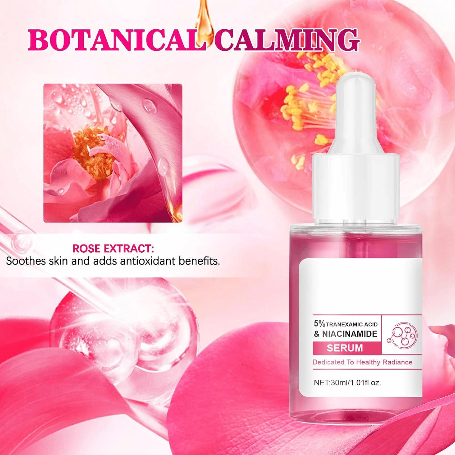 Brightening Face Serum with 5% Tranexamic Acid, Niacinamide & Arbutin &ndash; Hydrating Anti-Aging Formula with Rose Extract, Fades Dark Spots, Evens Skin Tone & Boosts Radiance, 30Ml (6Pcs)