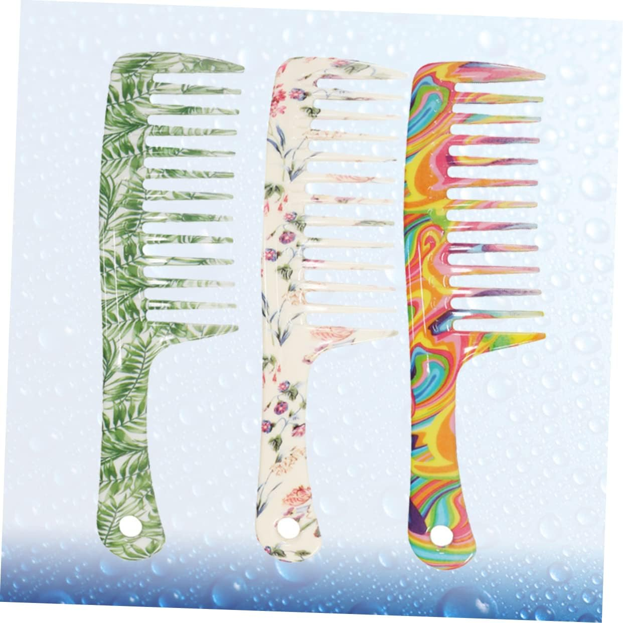 TOVINANNA 3Pcs Big Teeth Combs Hair Styling Combs Wide Teeth Hair Combs Straight Handle Combs Hairdressing Combs Printing Haircut Combs image number 3