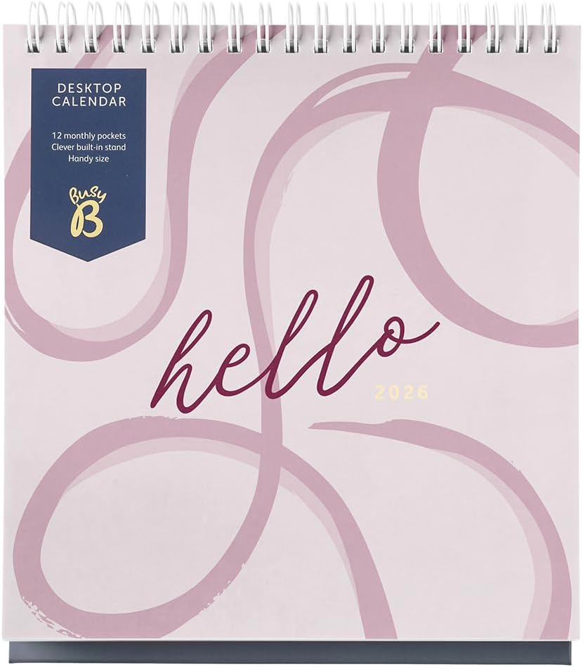 Busy B 2026 Desk Calendar &ndash; Jan to Dec, Navy Spray 2026 Calendar with Built-In Stand & Flip-Top Binding Dessk Calendar for Office or Home - Year Planner with Pockets for Organised Planning