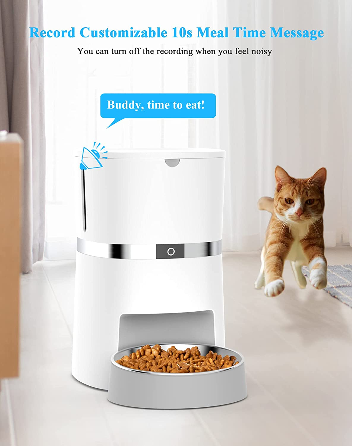 Automatic Cat Feeder, Welltobe Timed Pet Feeder Dry Food Dispenser for Cats & Dogs with Desiccant Bag, Programmable Portion Control, 10S Meal Call,1-6 Meals per Day, Dual Power, Stainless Bowl (S36) image number 4