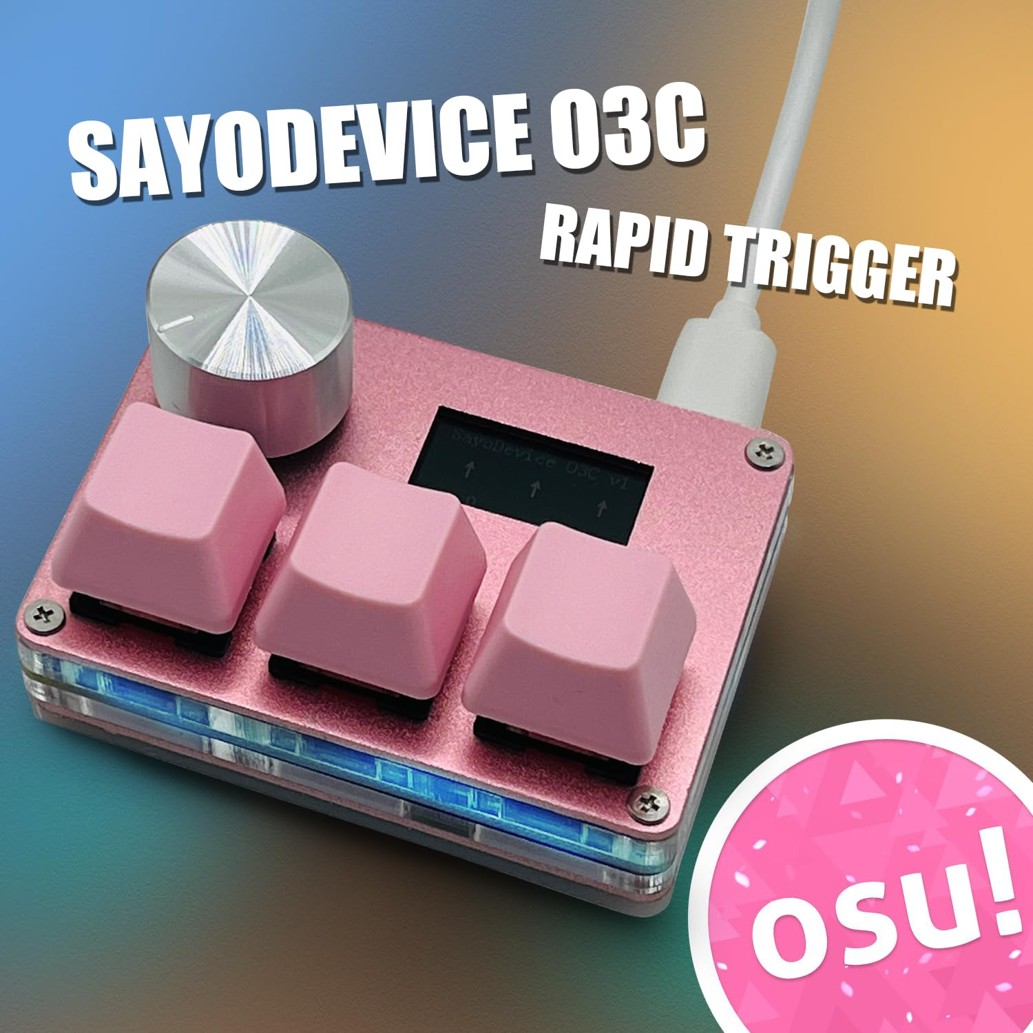 BTXETUEL Sayodevice O3C OSU Keyboard Rapid Trigger Hall Switches Magnetic Linear Switches Keyboard with Knob and Screen,Copy Paste,Shotcut,Macro Hotswap Mini Keypad.&hellip; (Pink) image number 5