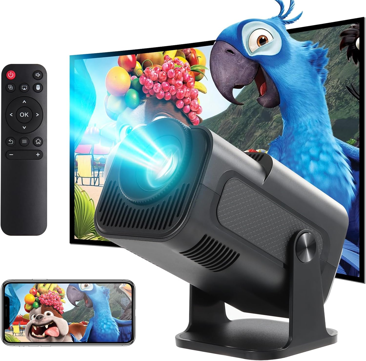 Mini Projector,Hy320 Mini Portable Projector, 200 ANSI Smart Projector with Android 11.0,Wifi 6 and Bluetooth 5, Auto Keystone Correction,30"-130" Screen,180&deg;Rotatable,Home Theater Projector