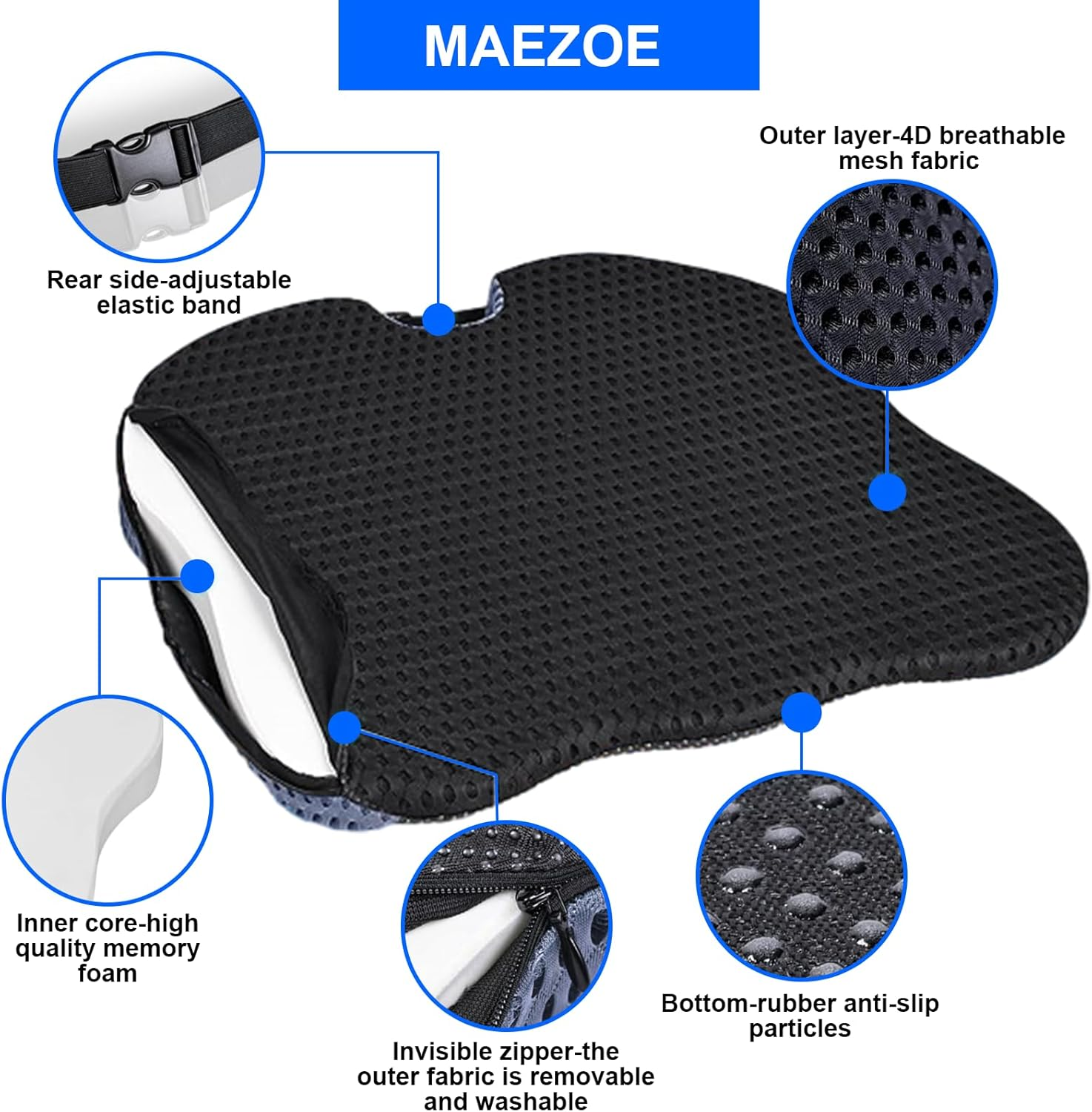 MAEZOE Car Seat Cushions for Driving, Adult Booster Seat for Car, 100% Polyurethane Wedge-Shaped Memory Foam for Driver/Passenger - Tailbone Pain Relief Cushion, Sciatica & Back Support