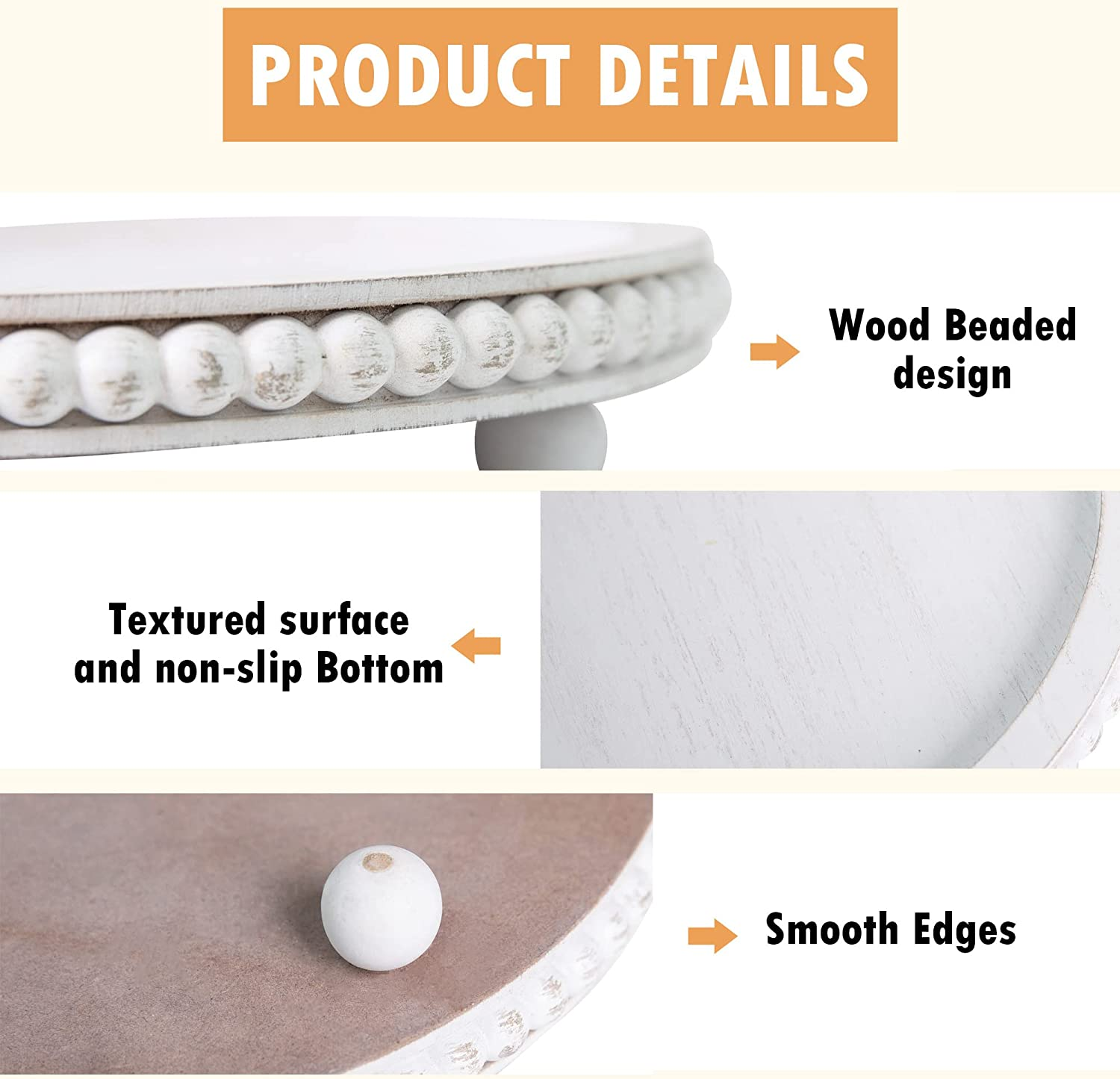 HPC Decor 12In round Wood Tray - White, Distressed, Farmhouse Rustic - Decorative Tray for Living Room, Coffee Table, Kitchen Table or Farmhouse Serving Tray image number 5