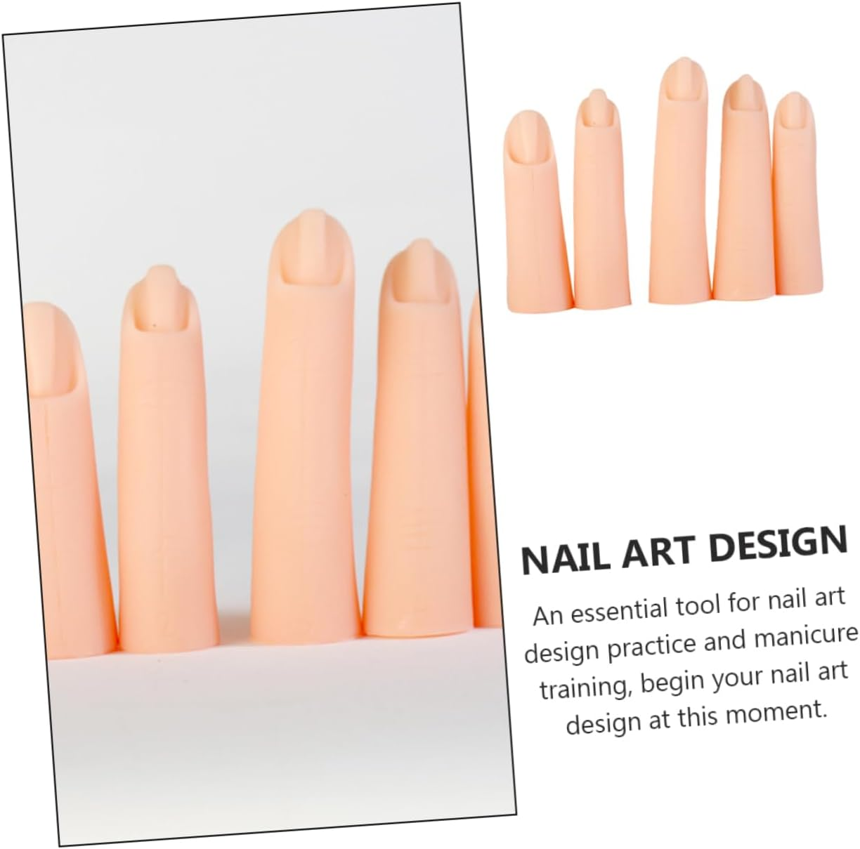 MUSISALY 5Pcs Manicure Practice Fingers Silicone Fake Nails Nail Art Training Hand image number 6