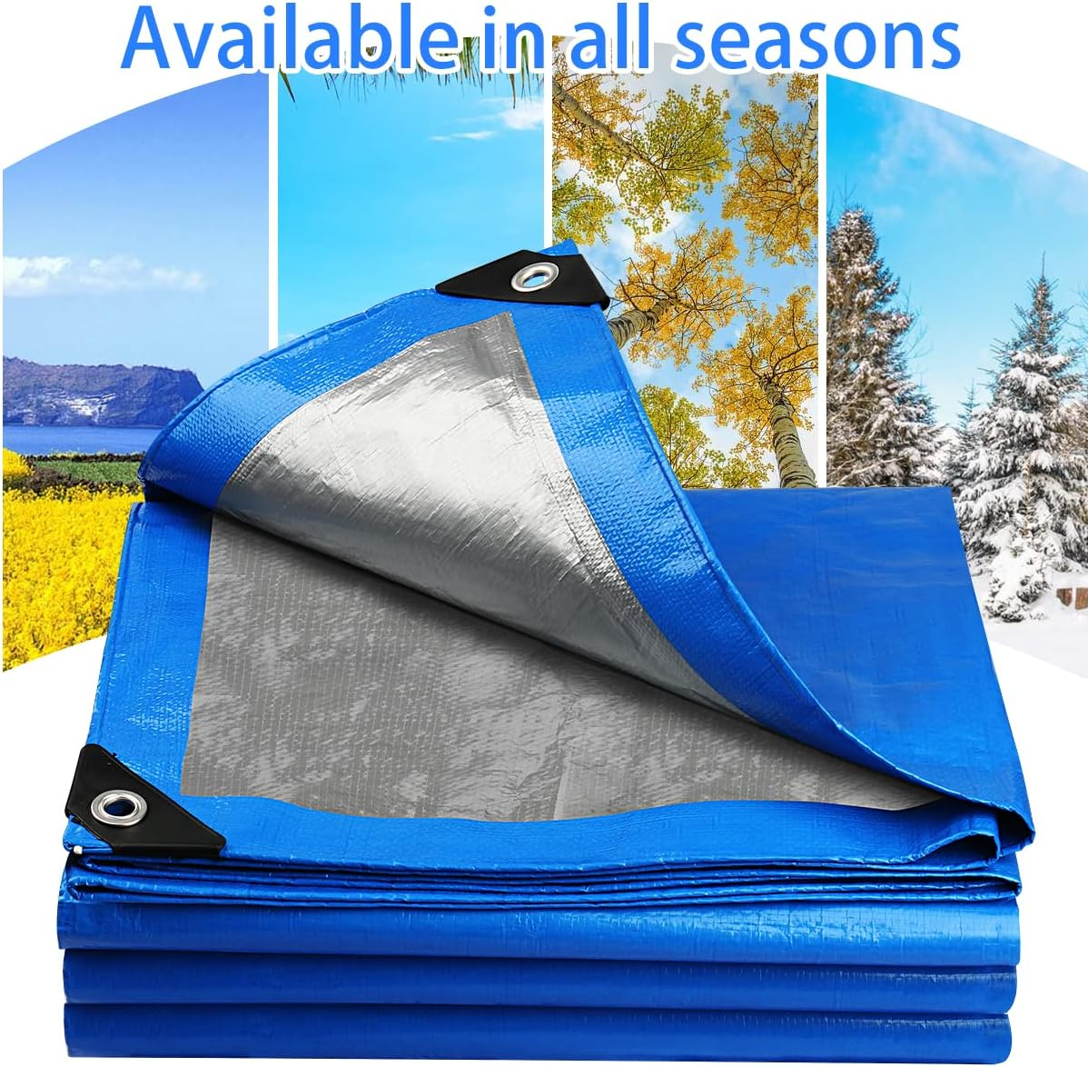 Onarway Tarpaulin 6M X 6M Thicken Tarpaulin Waterproof Heavy Duty 110GSM with Reinforced Grommets, Tarp Sheet Cover for Multipurpose Outdoor Use, Blue image number 2