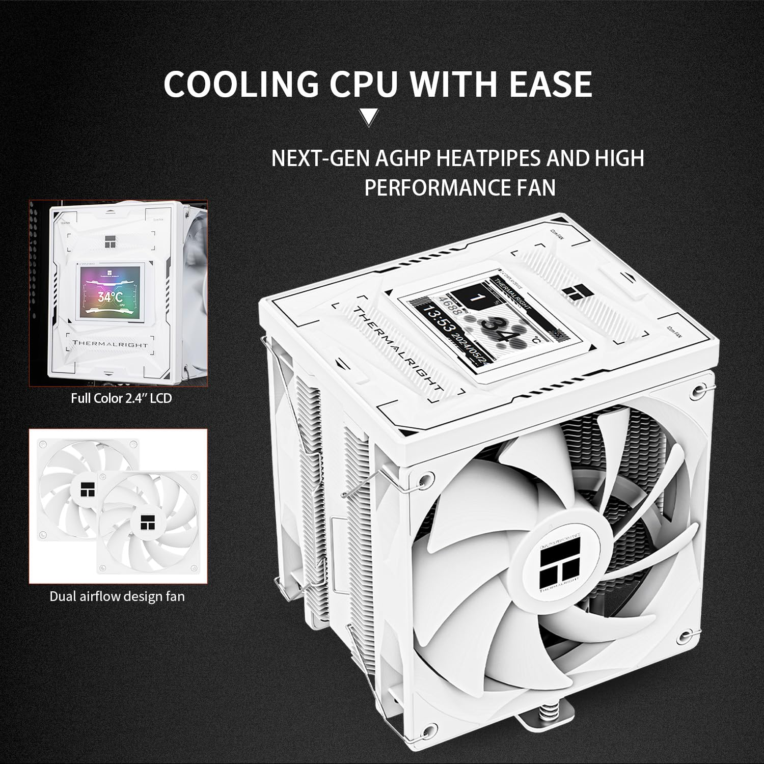 Thermalright Burst Assassin 120 Vision White CPU Cooler, 2.4Inch IPS Display LCD Screen with 320X240 Resolution,Computer High Performance Radiator,For LGA1851/1700 and Am4/Am5,156Mm High CPU Cooling