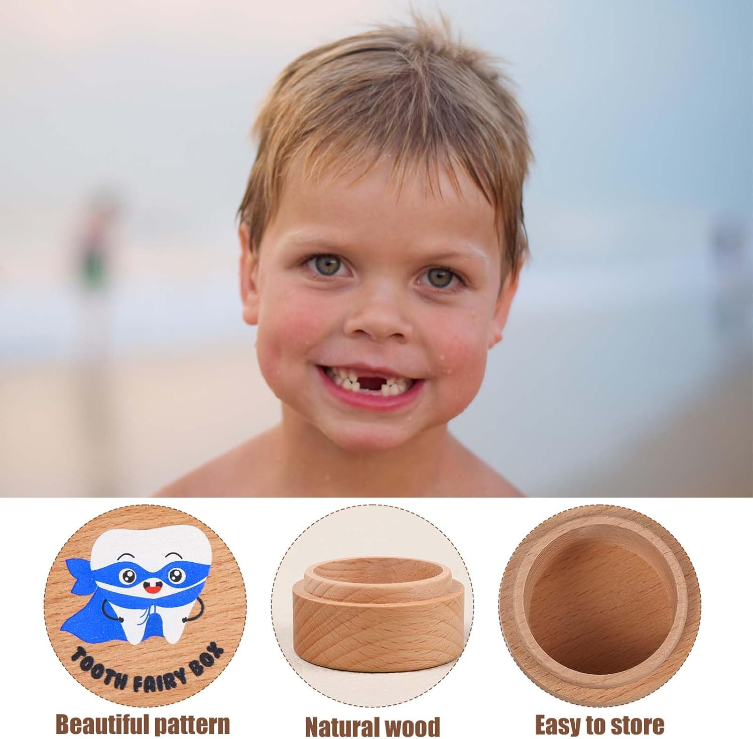 Tooth Fairy Box, Colored Tooth Box for Boys Cute Wooden Tooth Fairy Keepsake Lost Teeth Holder to Put under Pillow for Birthday Baby Shower - Pink image number 7