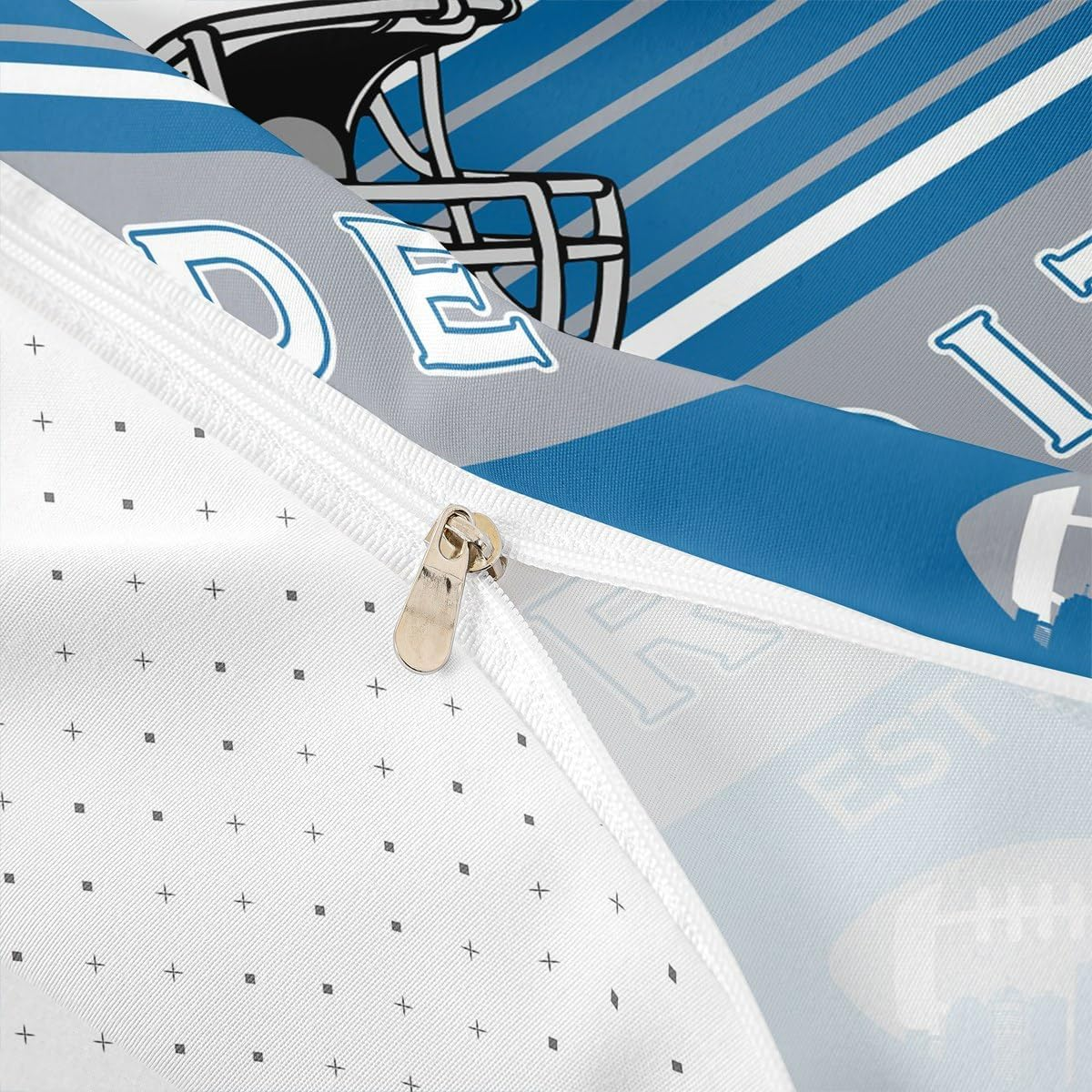 Erosebridal Sports Football Duvet Cover White and Sky Blue Rugby Helmet Bedding Set Twin, American Football City Themed Comforter Cover Retro 3D Ball Game Quilt Cover with 1 Pillowcase(Detroit) image number 2