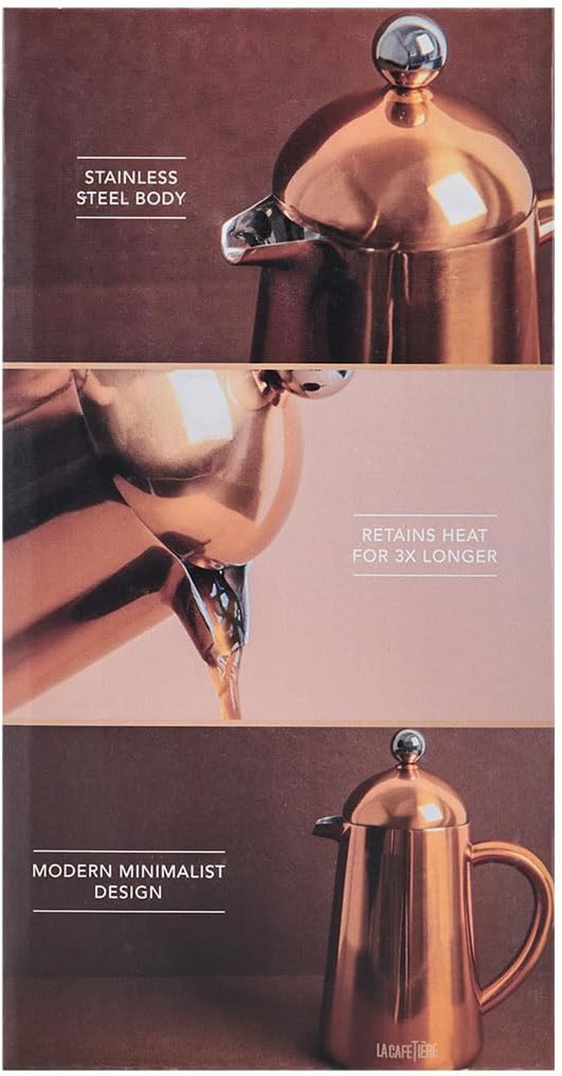 La Cafeti&egrave;re Havana Copper Stainless Steel Double Walled Cafeti&egrave;re, Three Cup, Gift Boxed image number 2