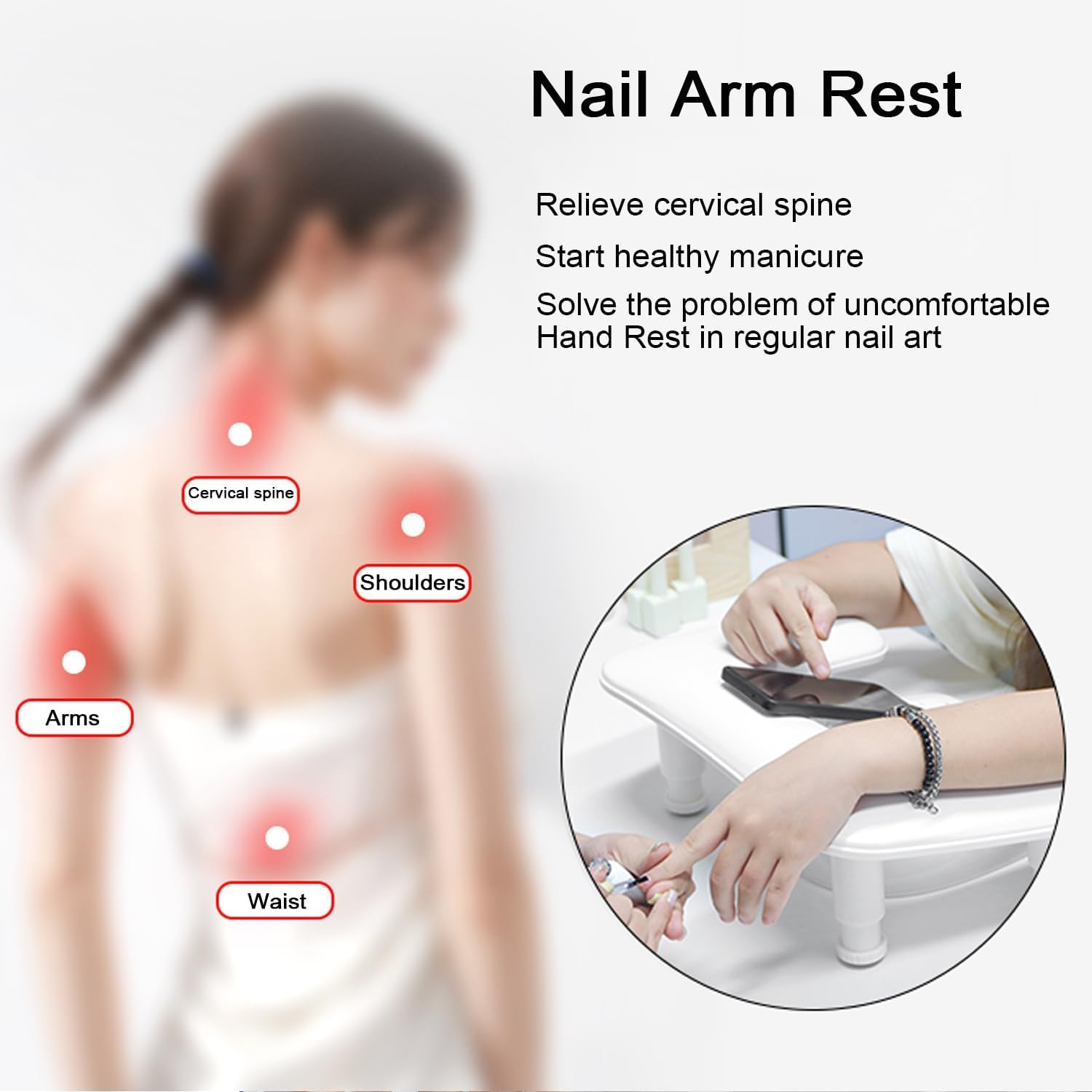 New Upgrade Height Adjustable Nail Arm Rest for Nails Tech - Ergonomic Slope Angle Hand Rest for Nails Tech Height Adjustable U-Shaped Manicure Nail Arm Rest Stand White Big Armrest Microfiber PU Leather Hand Rest Pillow for Acrylic Nail Art Cushion (White) - Grey image number 5