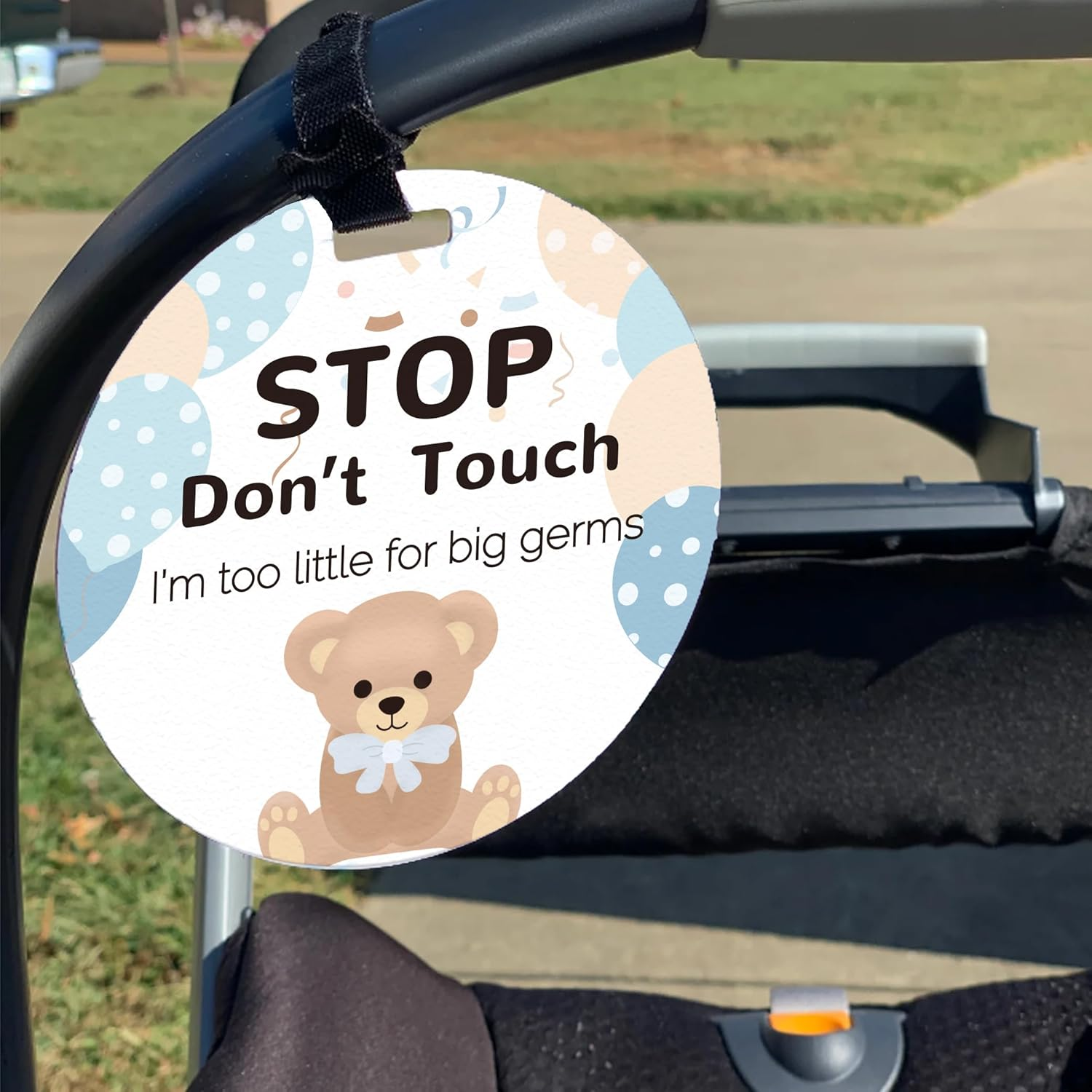 ORIGACH 4 Pack Balloon Bear Do Not Touch Baby Signs Baby Car Seat Tag with Hanging Strap and Clip for Newborn Girl Boy