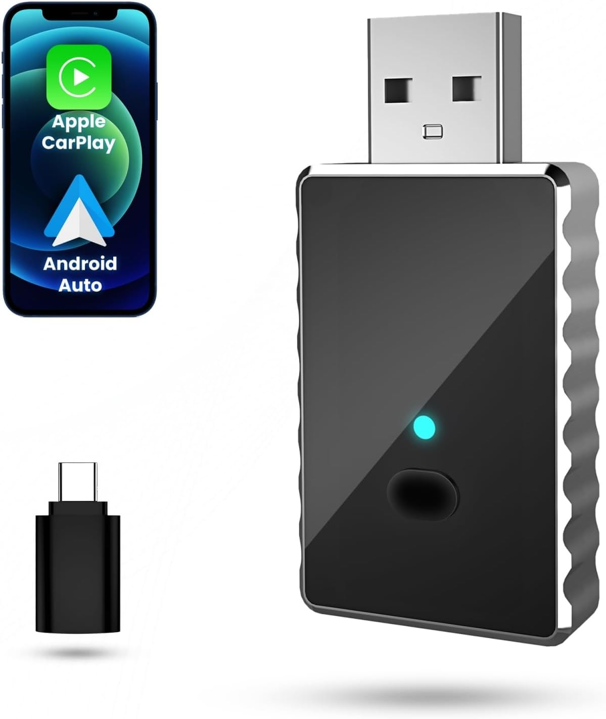 2 in 1 Wireless Carplay Adapter for Iphone & Android Auto, Convert Wired to Wireless Carplay Adapter with USB-A to USB-C, Mini Car Play Dongle Plug & Play, Stable Control & No Delay image number 1