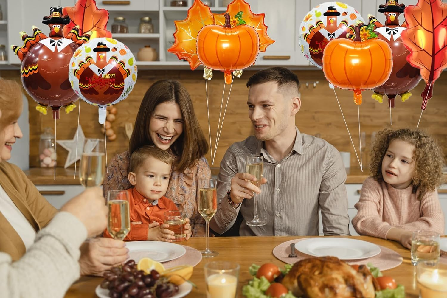 Happy Thanksgiving Mylar Balloons - Big Turkey, Maple Leaves, Pumpkin Balloons for Fall Decorations (Turkey Pack-12Pcs) image number 1