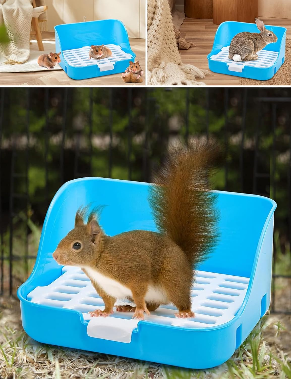 Rabbit Litter Box, Bunny Toilet Box, Large Rabbit Litter Box Trainer, Rectangular Plastic Square Cage Box with Hanging Clip, Bunny Corner Litter Pan Pet Toilet Potty Trainer, Small Animal Toilet (PK) - Pk image number 6