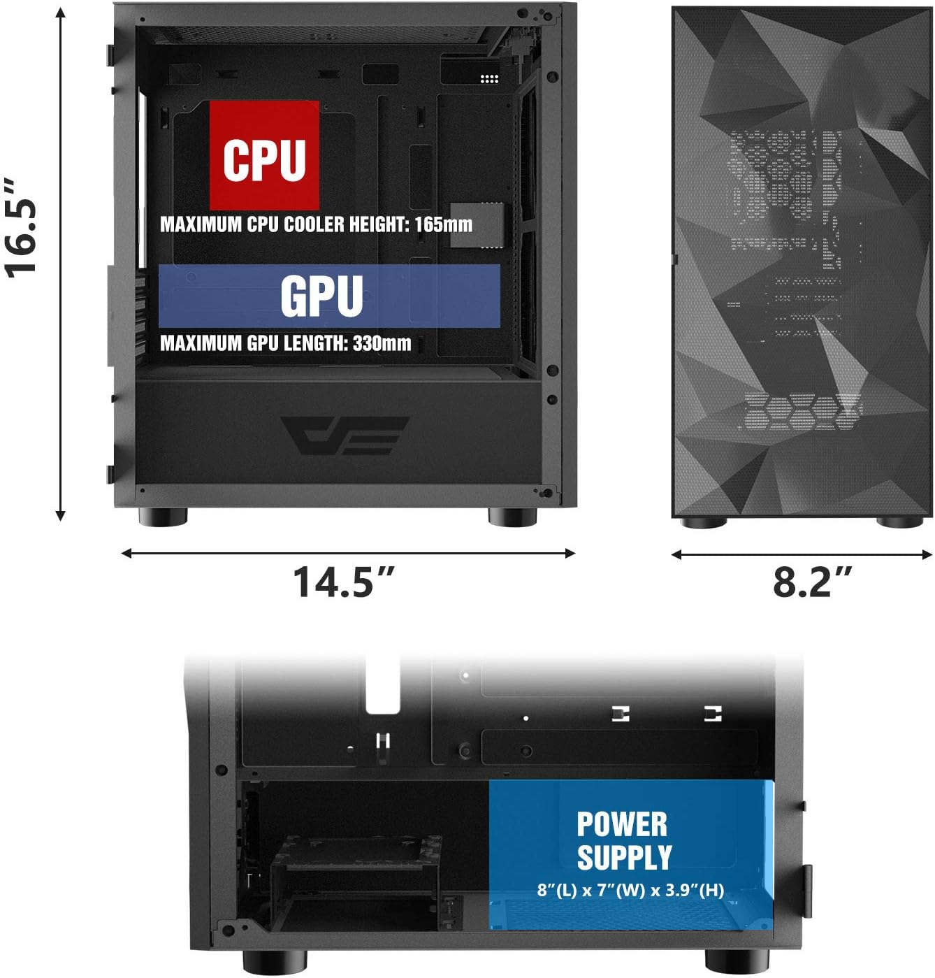 Darkflash DLM21 MESH Micro ATX Mini ITX Tower Microatx White Computer Case with Door Opening Tempered Glass Side Panel & Mesh Front Panel (Black) image number 4