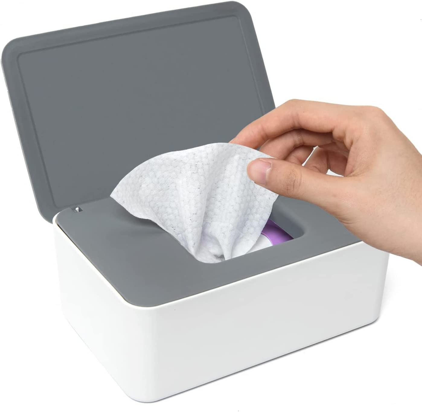 Baby Wipe Dispenser, Baby Wipes Case, Baby Wipe Holder Keeps Diaper Wipes Fresh, Easy Open & Close Wipe Container with Non-Slip Feet