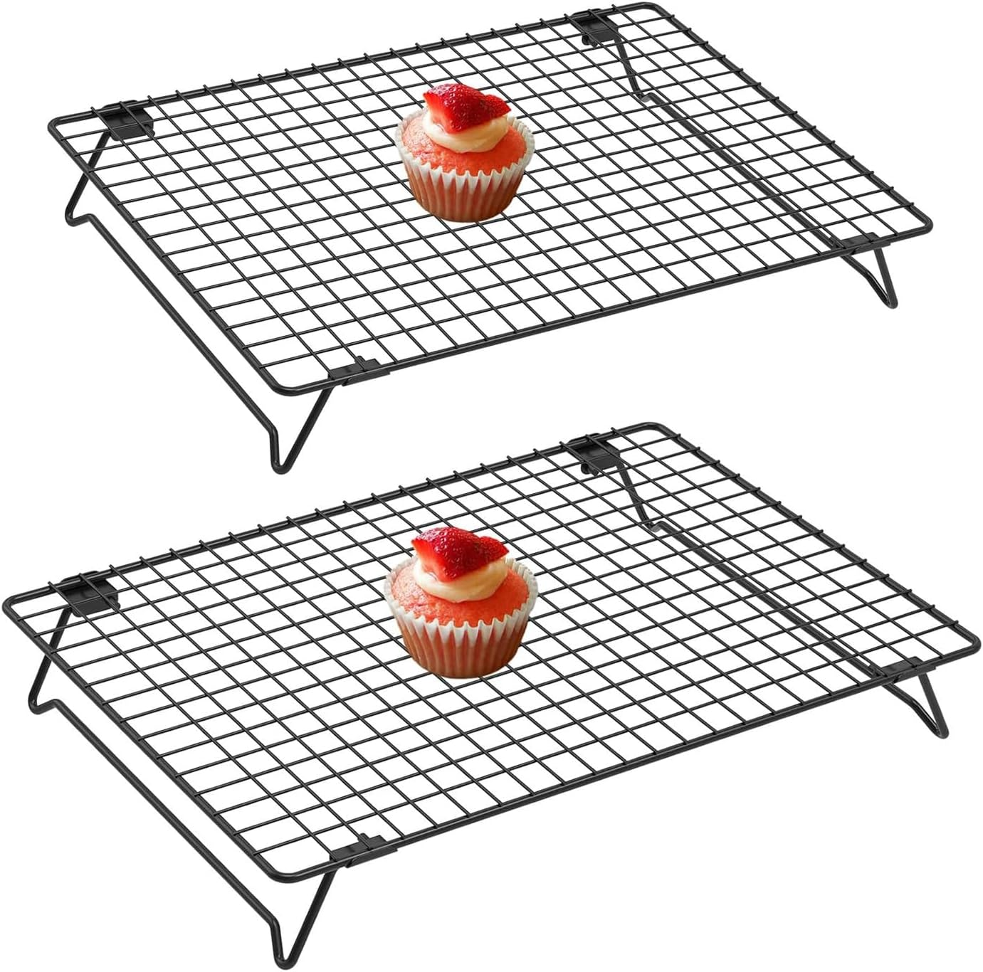 Yharnamite 2 Pcs Cooling Racks, 13.4 X 9.5 ​Inches Cooling Rack Baking, Cake Cooling Rack, High Temperature Resistant Wire Rack with Collapsible Legs for Cooking, Roasting, Grilling, Baking (B) image number 6